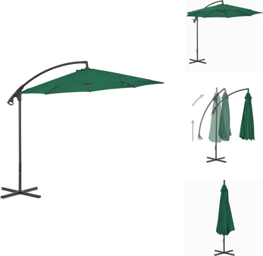VidaXL Zweefparasol Groen 300x260 cm UV-beschermend Polyester Stalen paal Met kruisvoet Parasol