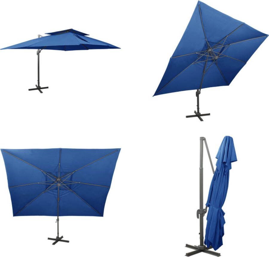 VidaXL Zweefparasol met dubbel dak 400x300 cm azuurblauw Zweefparasol Zweefparasols Parasol Parasols