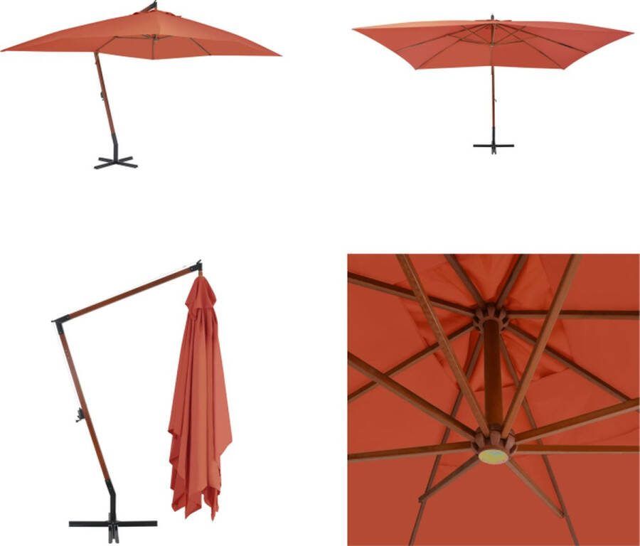 VidaXL Zweefparasol met houten paal 400x300 cm terracottakleurig Zweefparasol Zweefparasols Parasol Parasols