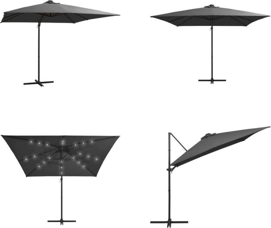VidaXL Zweefparasol met LED-verlichting en paal 250x250 cm antraciet Zweefparasol Zweefparasols Parasol Parasols