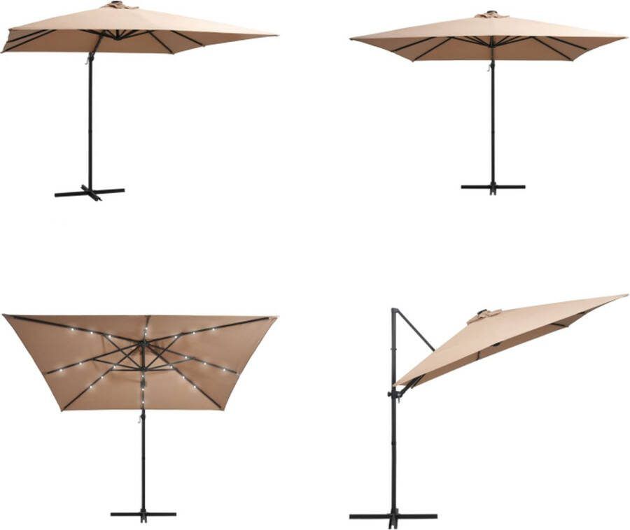 VidaXL Zweefparasol met LED-verlichting stalen paal 250x250 cm taupe Zweefparasol Zweefparasols Parasol Parasols