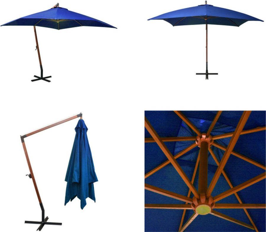 VidaXL Zweefparasol met paal 3x3 m massief vurenhout azuurblauw Hangparasol Hangparasols Parasol Parasols