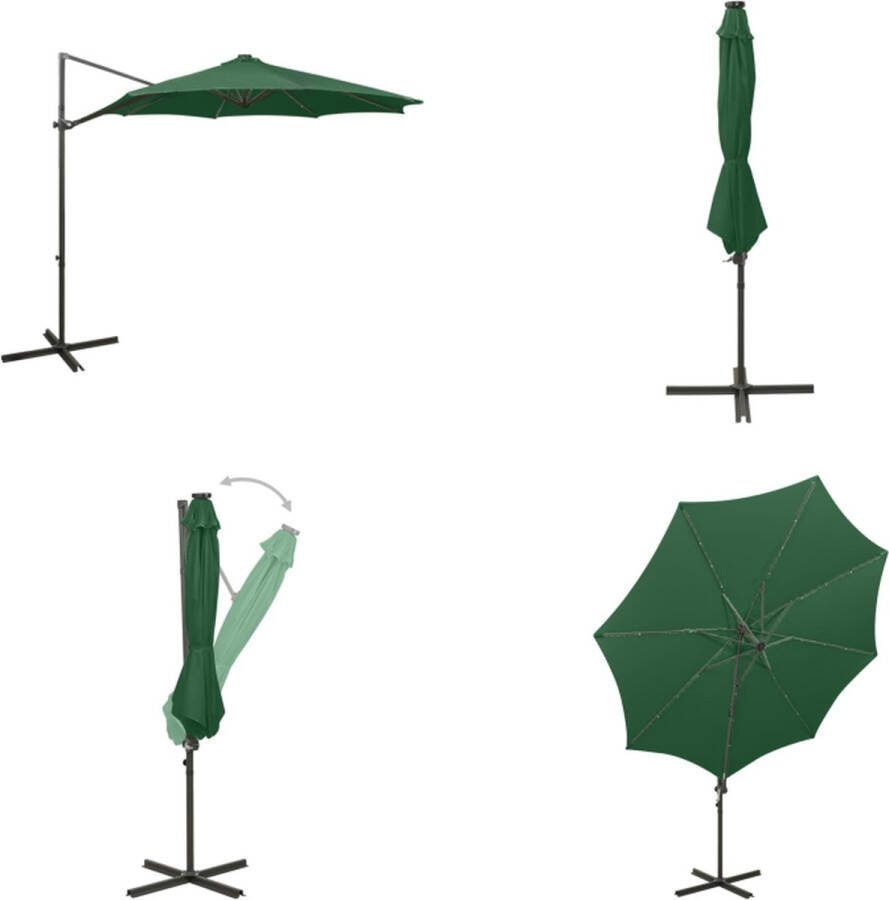 VidaXL Zweefparasol met paal en LED-verlichting 300 cm groen Zweefparasol Zweefparasols Parasol Parasols