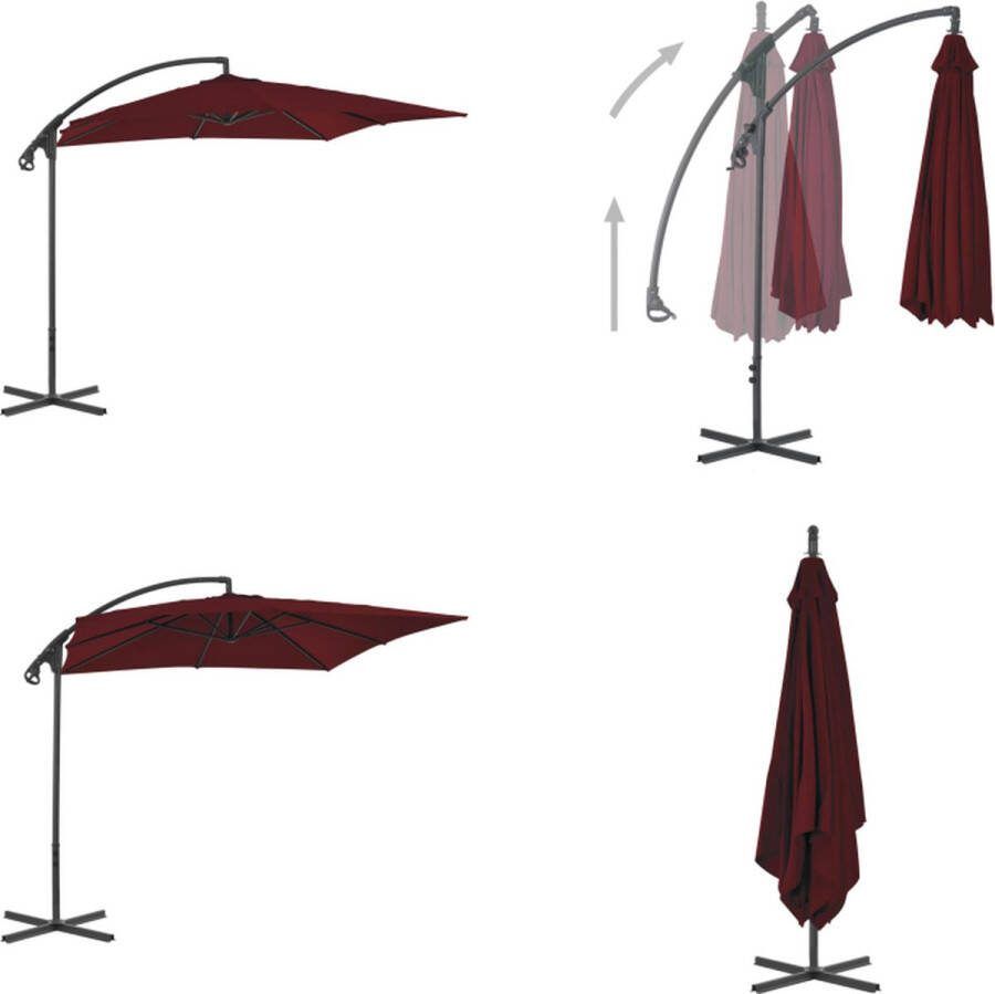 VidaXL Zweefparasol met stalen paal 250x250 cm wijnrood Zweefparasol Zweefparasols Parasol Parasols
