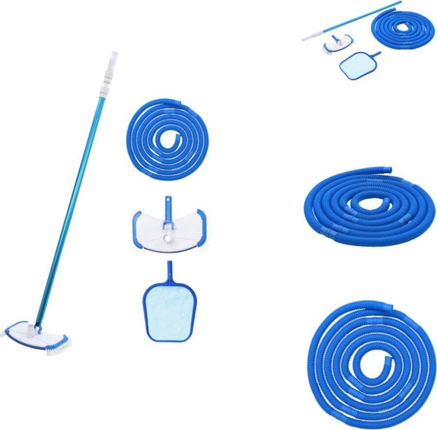 VidaXL Zwembad Onderhoudsset 8m Slang Verstelbare Aluminium Steel ABS Stofzuiger Opvangzak Blauwe Skimmer Zwembadonderhoud