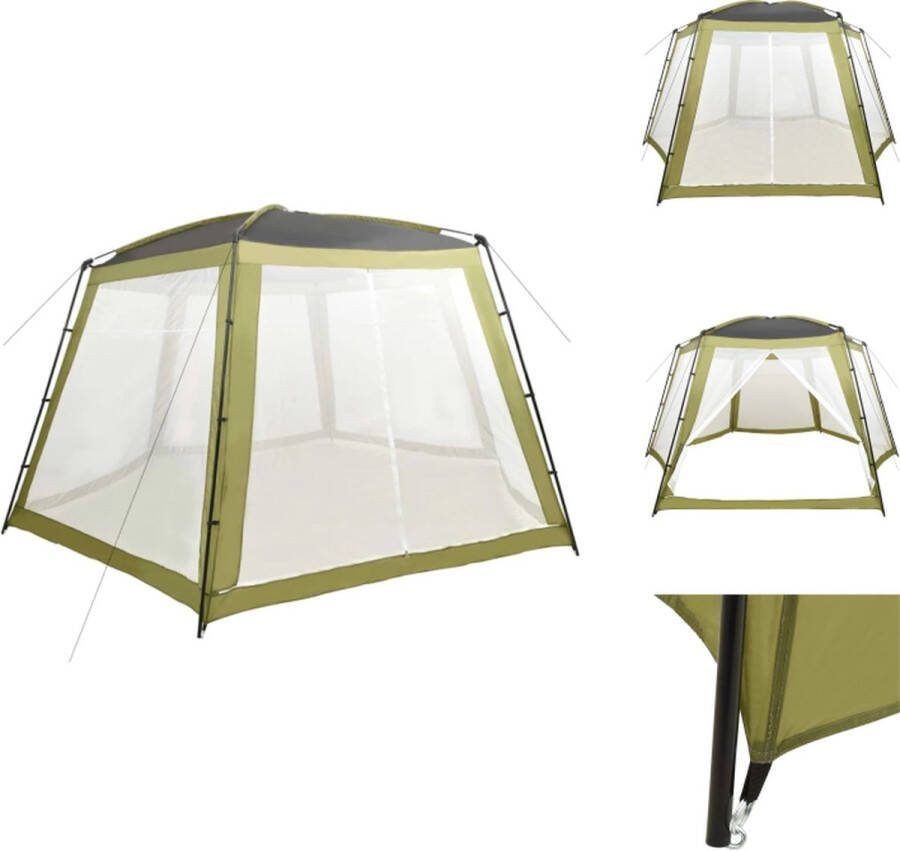 VidaXL Zwembadtent Polyester Feesttent Ronde zwembaden tot 400 cm Groen Met mesh zijwanden Zwembadfilterpomp