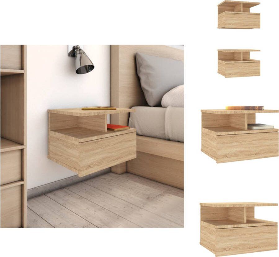 VidaXL Zwevend Nachtkastje Sonoma Eiken 40x31x27 cm Met Lade en Open Vakken Kast