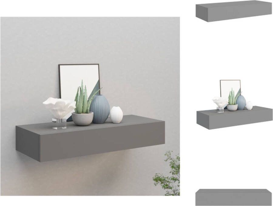VidaXL Zwevend schap met lade 60 x 23.5 x 10 cm grijs MDF metaal Wandsteun
