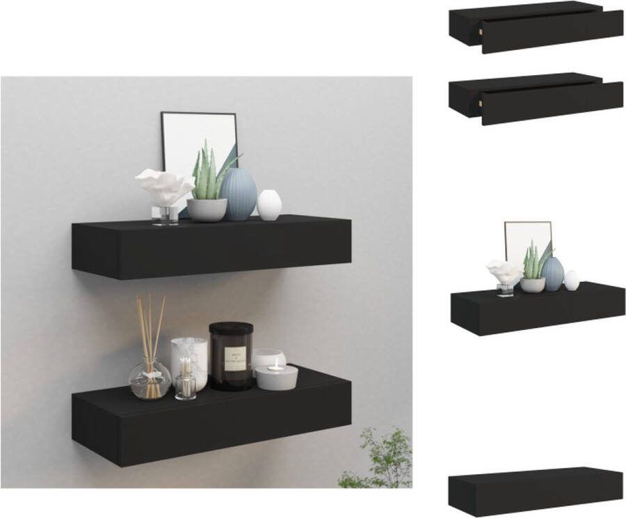VidaXL Zwevend Schap met Lade 60x23.5x10 cm Zwart MDF en Metaal Wandsteun