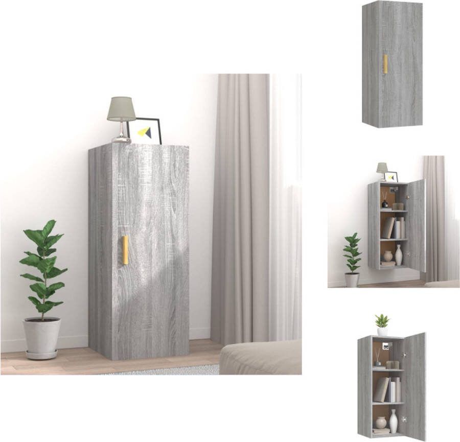 VidaXL Zwevende Wandkast Grijs Sonoma Eiken 34.5 x 34 x 90 cm Stevig materiaal Wandsteun