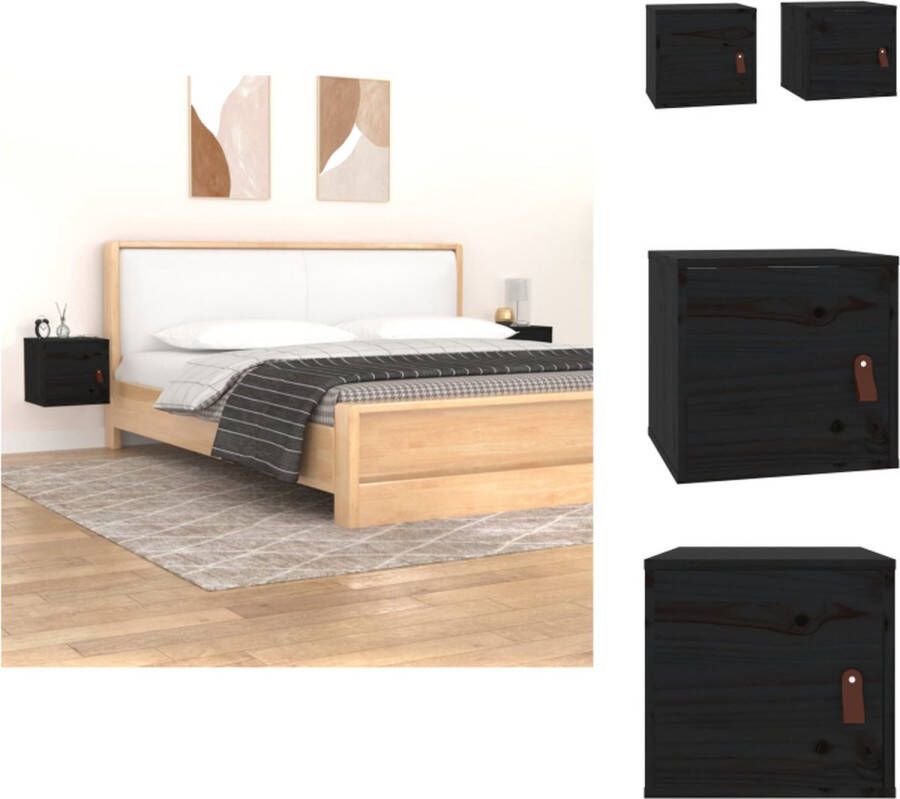 VidaXL Zwevende Wandkast massief grenenhout 31.5 x 30 x 30 cm zwart (set van 2) Wandsteun