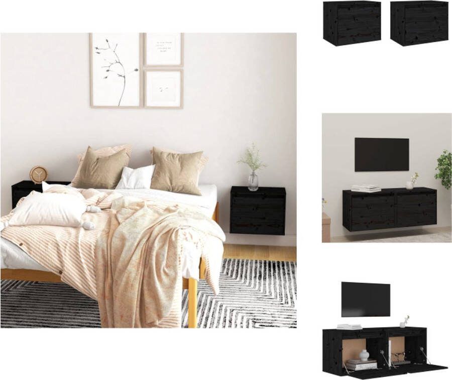 VidaXL Zwevende wandkast massief grenenhout 45 x 30 x 35 cm zwart Wandsteun