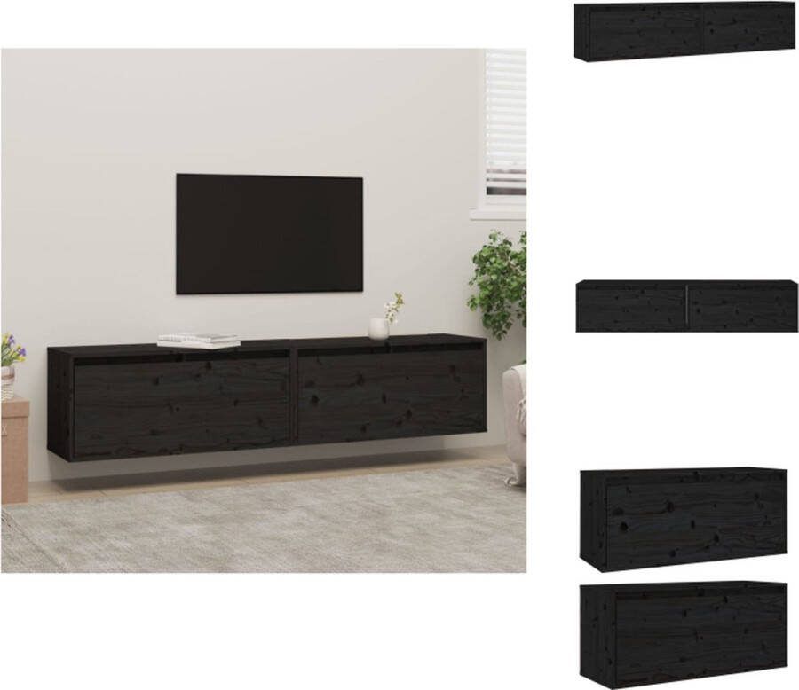 VidaXL Zwevende wandkast Massief grenenhout 80 x 30 x 35 cm Zwart Wandsteun