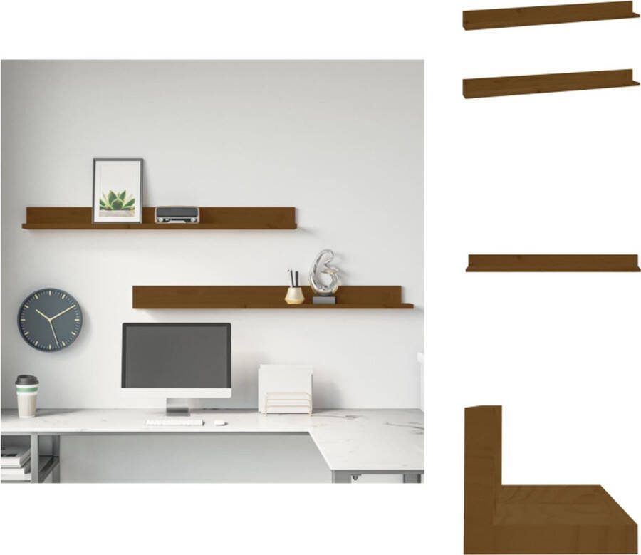 VidaXL Zwevende Wandschap Honingbruin-Massief Grenenhout-110 x 11 x 9 cm Set van 2 Wandsteun