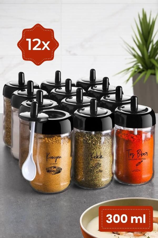 VIENEV Lange Spice Set van 12 met Lepel Zeefdruk Etiket Glas