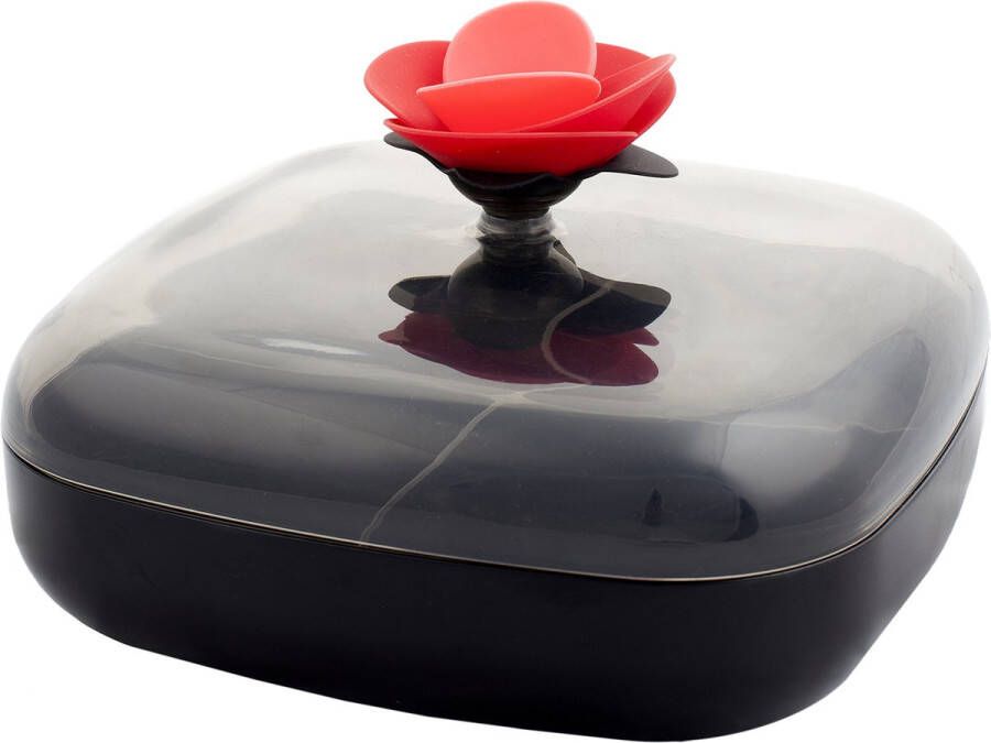 Vigar Theedoos Rose Box voor thee en koekjes 4 vakken kunststof zwart en rood 5327