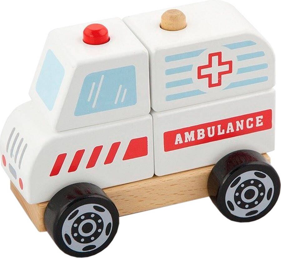 Viga Toys stapelfiguur ambulance 13 cm wit