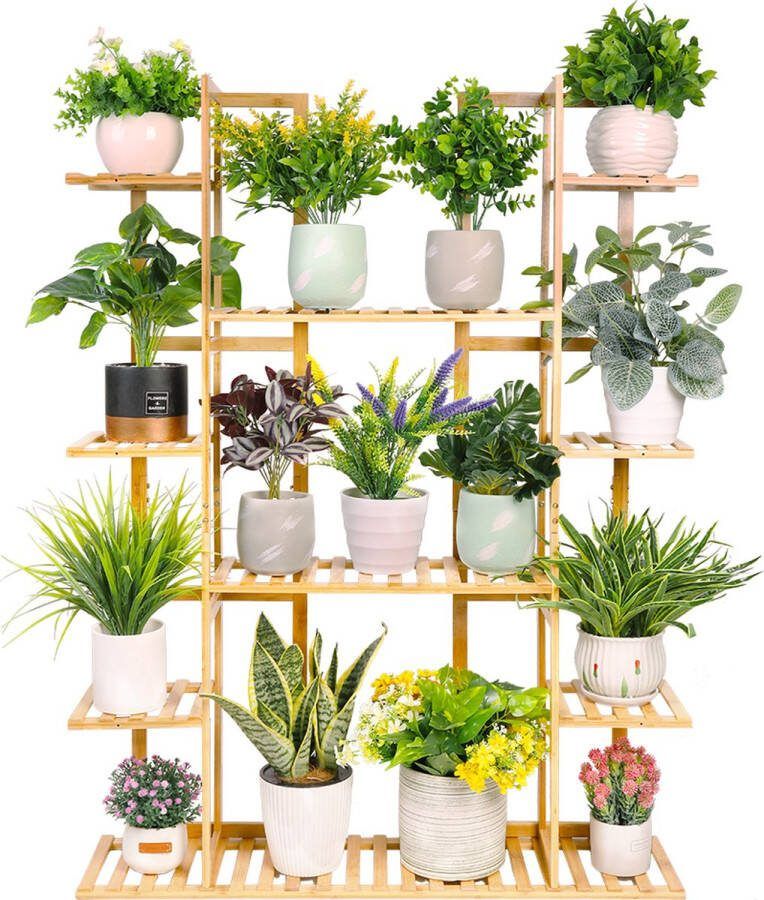 Vigos Plantenrek Buiten Grote Plantenrek Hout Bloemenstandaard Multifunctioneel Creatief Hout Bloementrap Decoratie Plantenstandaard Voor Binnen Buiten Balkon Woonkamer Kantoor Tuin 11 Niveaus Bamboe