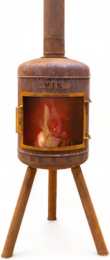 ViK Freya Tuinhaard met Schoorsteen 138x35x35cm -Tuinkachel & Terrasverwarmer Sfeerhaard voor buiten Incl. Vonkenscherm Roestkleur