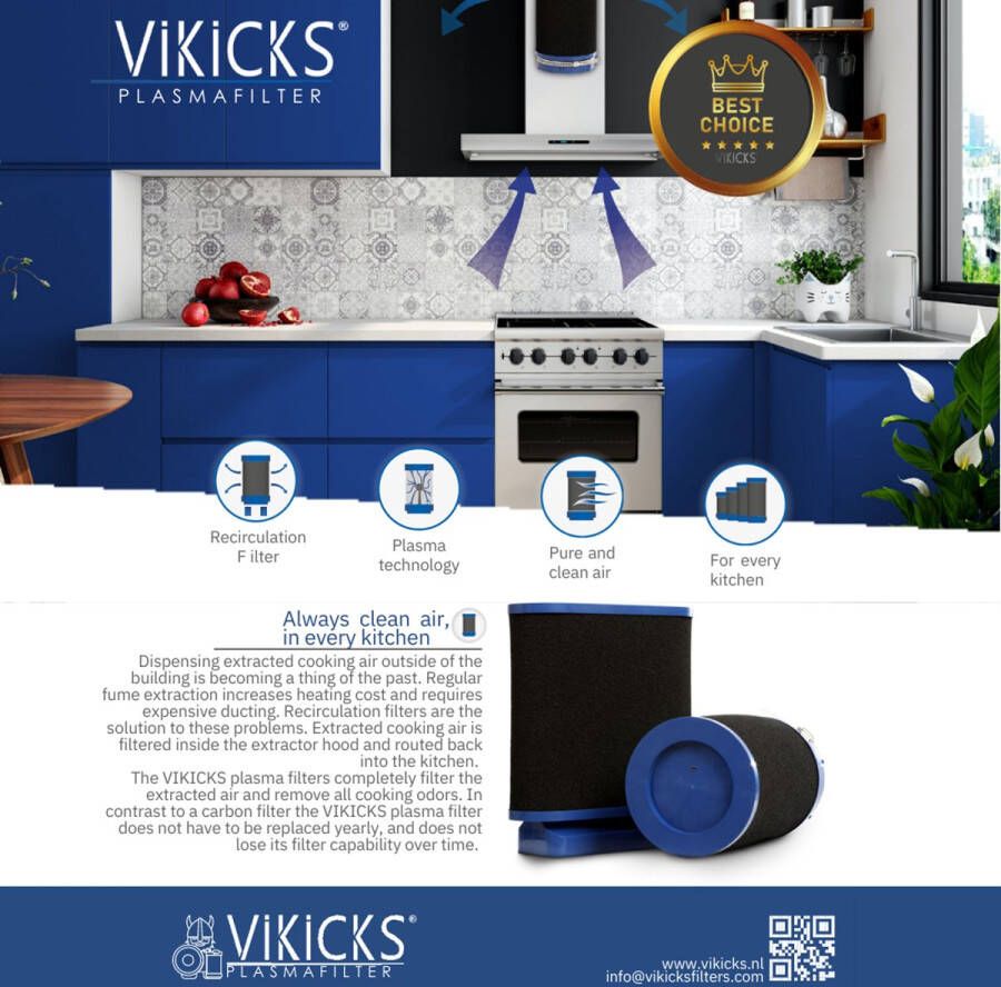 Vikicks VR350 Plasmafilter 1000 m³ Luchtfilter tbv recirculatie afzuigkappen Koolstoffilter voor afzuigkap Keukenapparatuur
