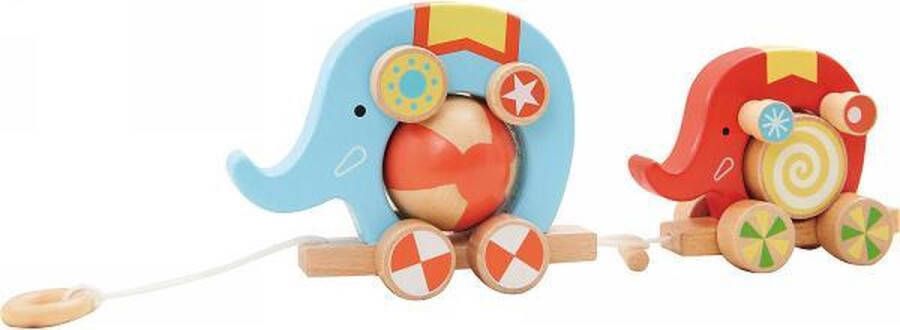 Vikids Pull-Along Olifant Circus Twee olifants Trekspeeltje Trekfiguur Houten vrachtwagen