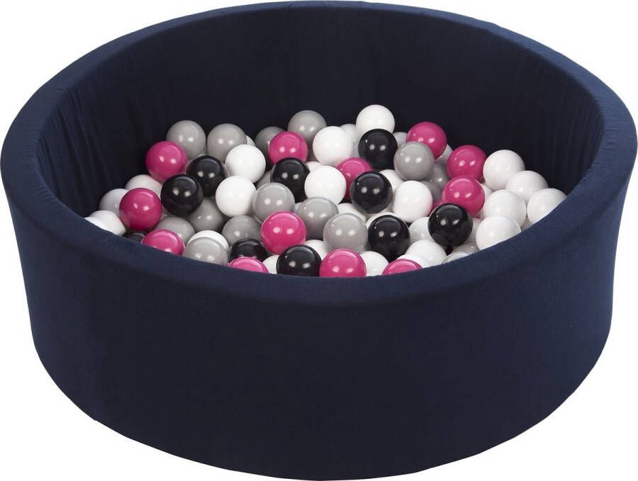 Viking Choice Ballenbad rond marine blauw 90x30 cm met 150 zwart wit roze en grijze ballen