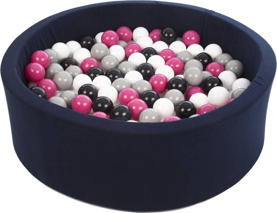 Viking Choice Ballenbad rond marine blauw 90x30 cm met 300 zwart wit roze en grijze ballen