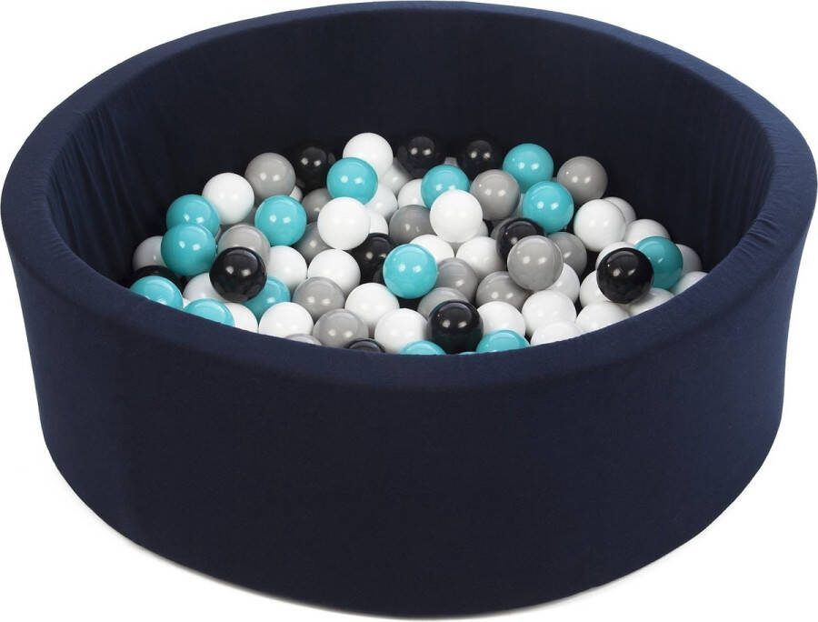 Viking Choice Ballenbad rond navy 90x30 cm met 150 zwart wit grijs turquoise ballen