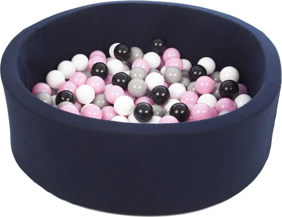 Viking Choice Ballenbad rond navy 90x30 cm met 150 zwart wit lichtroze en grijze ballen