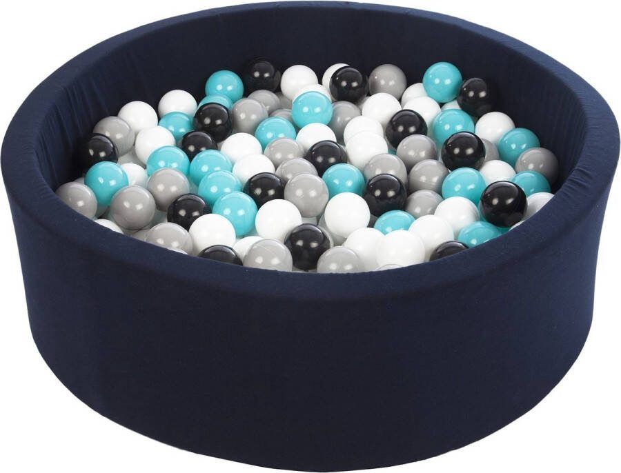 Viking Choice Ballenbad rond navy 90x30 cm met 300 zwart wit grijs en turquoise ballen