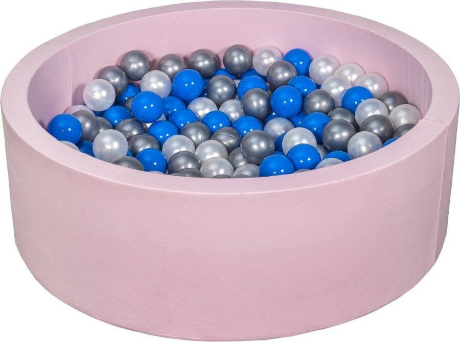 Viking Choice Ballenbad rond roze 90x30 cm met 200 parelmoer blauw en zilveren ballen