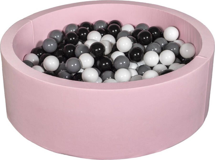 Viking Choice Ballenbad rond roze 90x30 cm met 200 zwart wit en grijze ballen