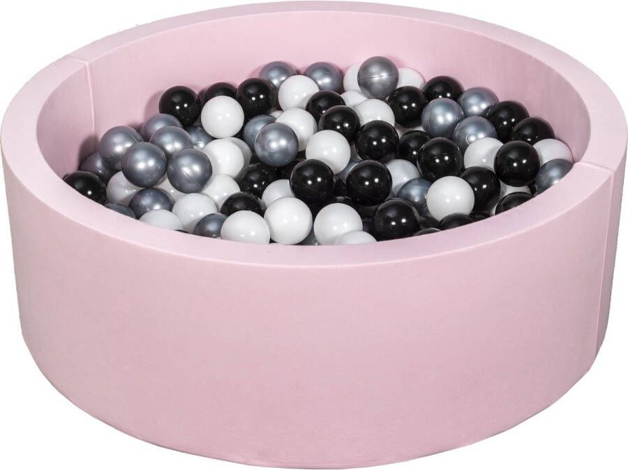 Viking Choice Ballenbad rond roze 90x30 cm met 200 zwart wit en zilveren ballen