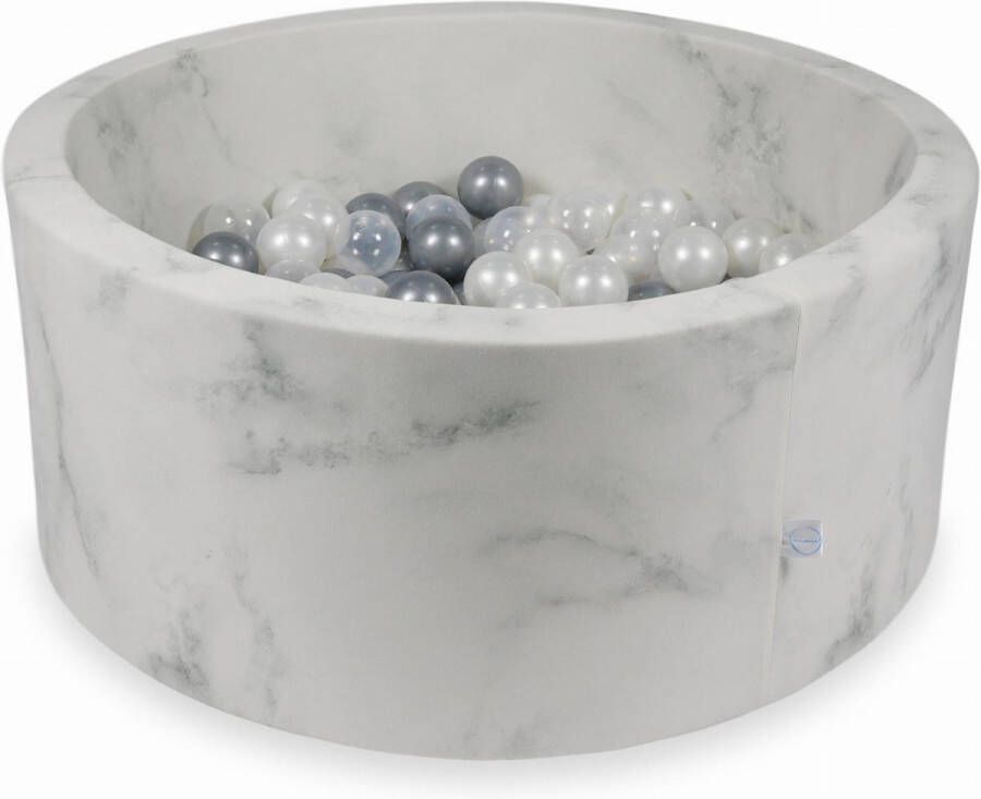 Viking Choice Ballenbak rond marmer 90x40 cm met 300 parelmoer transparant en zilveren ballen