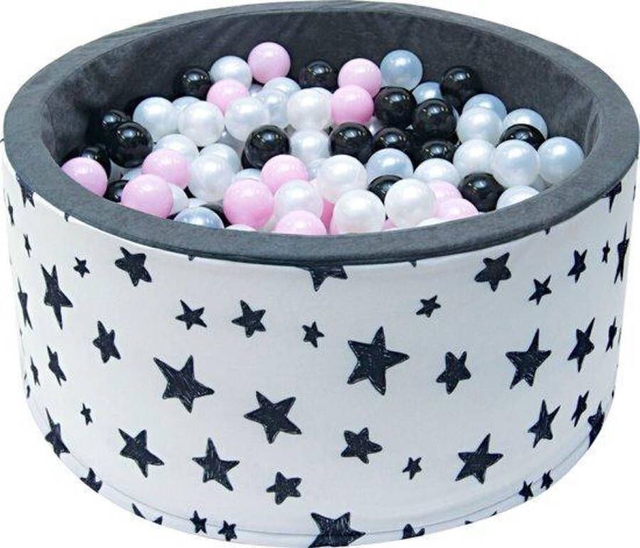 Viking Choice Ballenbak stevige ballenbad sterrenpatroon -90 x 40 cm 400 ballen Ø 7 cm roze wit zwart en zilver