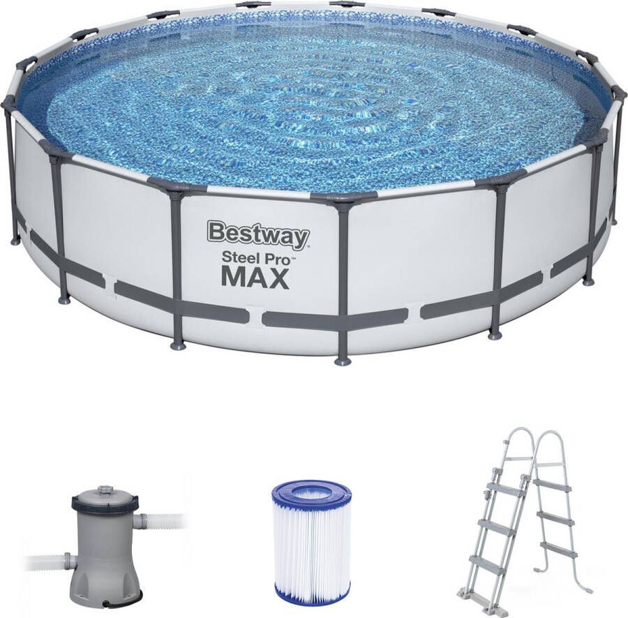 Bestway Steel Pro Max Tubular Bovengronds Zwembad 457x107cm 3028 L H Cartridge Scrubber Zeildoek En Ladder