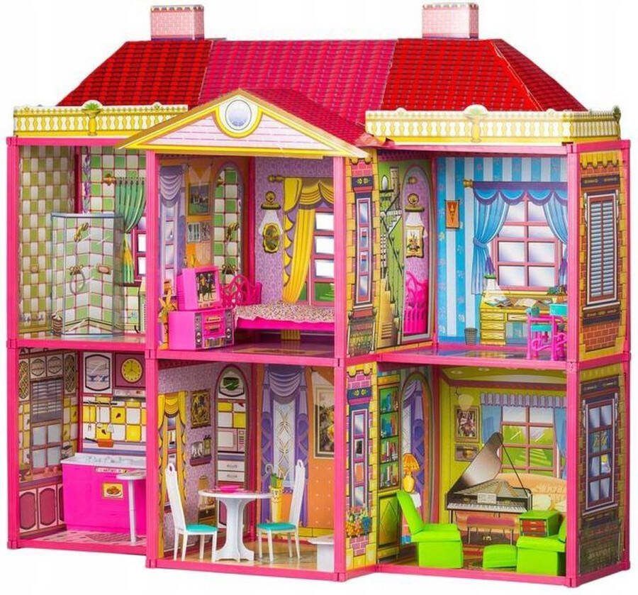 Viking Choice Groot poppenhuis met 6 kamers & meubels 106x95x38 cm roze