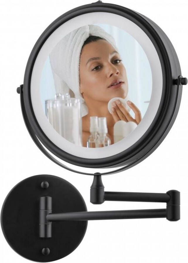 Viking Choice Make up spiegel met licht zwart rond 20 cm met knikarm