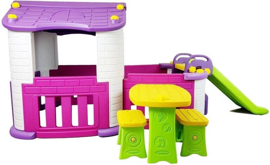 Viking Choice Speelhuisje met picknicktafel en glijbaan roze paars