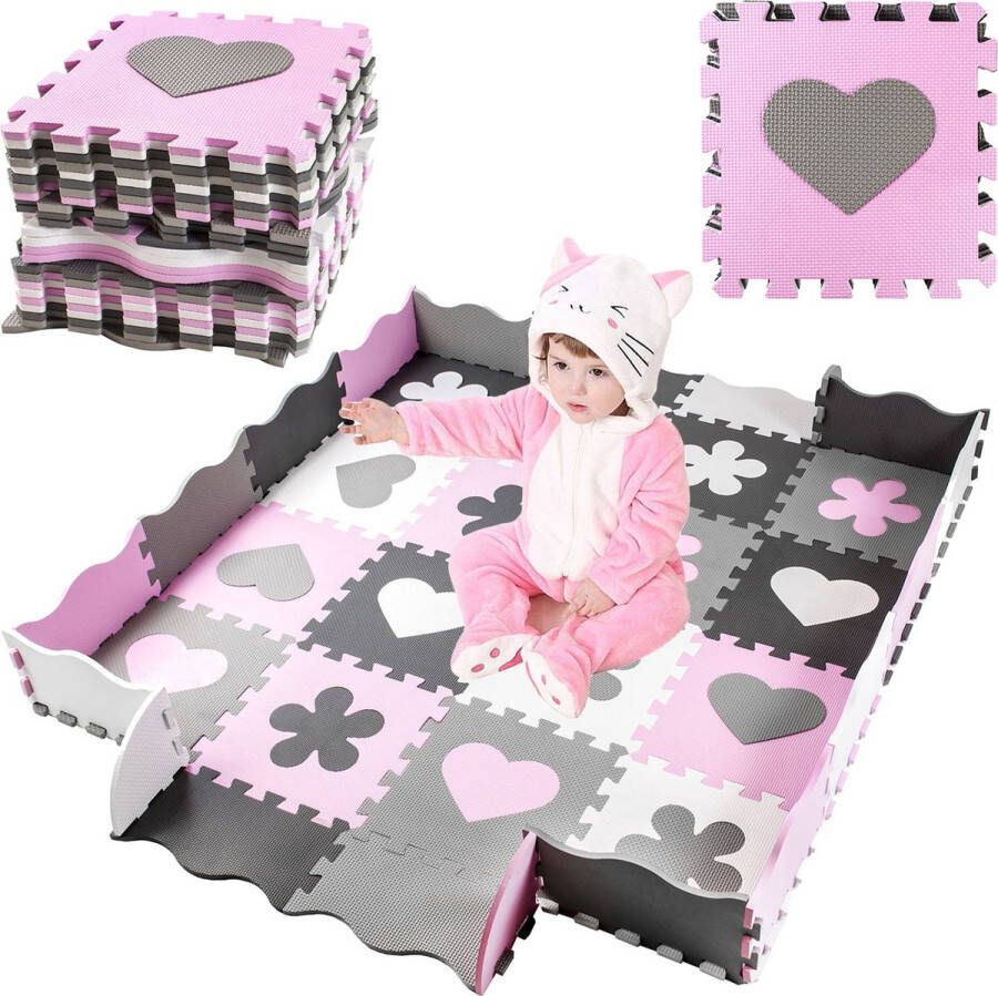 Viking Choice Speelmat baby foam 145x145cm grijs roze wit