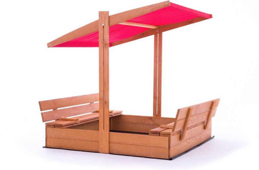Viking Choice Zandbak hout met dak en bankjes 120x120 cm rood