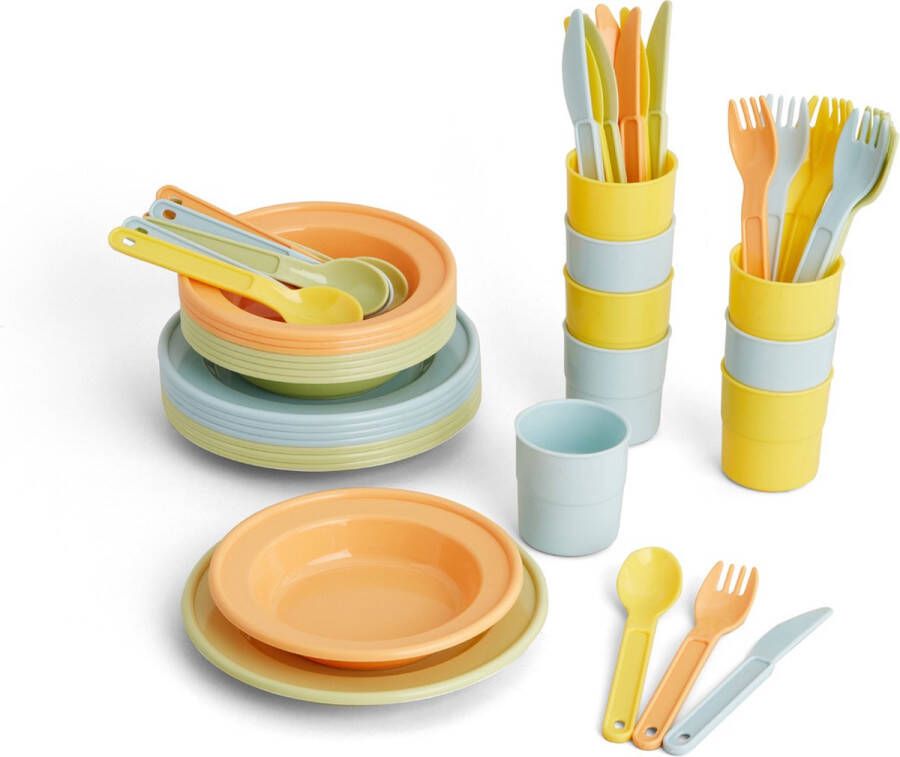 Viking Toys Ecoline Dining Set 24-Delige Eetset Bestaat uit Borden Kommen Bekers Lepels Messen en Vorken Speelgoed Gemaakt Van Suikerriet Geschikt Vanaf 1 Jaar