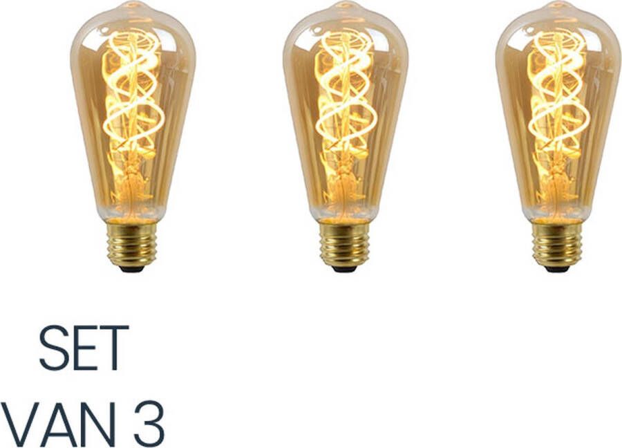 VikingLED Set van 3 Filament Edison E27 LED Lamp 8W DimToWarm Amber 2400K Flame Kooldraadlamp