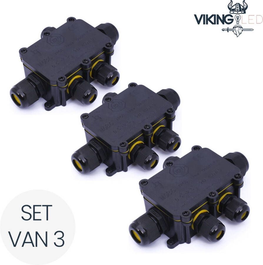 VikingLED Set van 3 Waterdichte lasdoos 5 voudig 4-8MM IP68 Waterproof kabeldoos Kabelverbinder Centraaldozen Voor 5 kabels