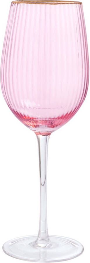 Vikko DÃ©cor Handgeblazen Wijnglas Roze met Gouden Rand Set van 6