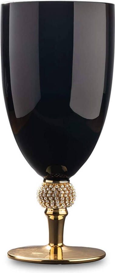 Vikko Décor Wijnglas Waterglas Zwart en Goud stem accented met Diamante Set van 6