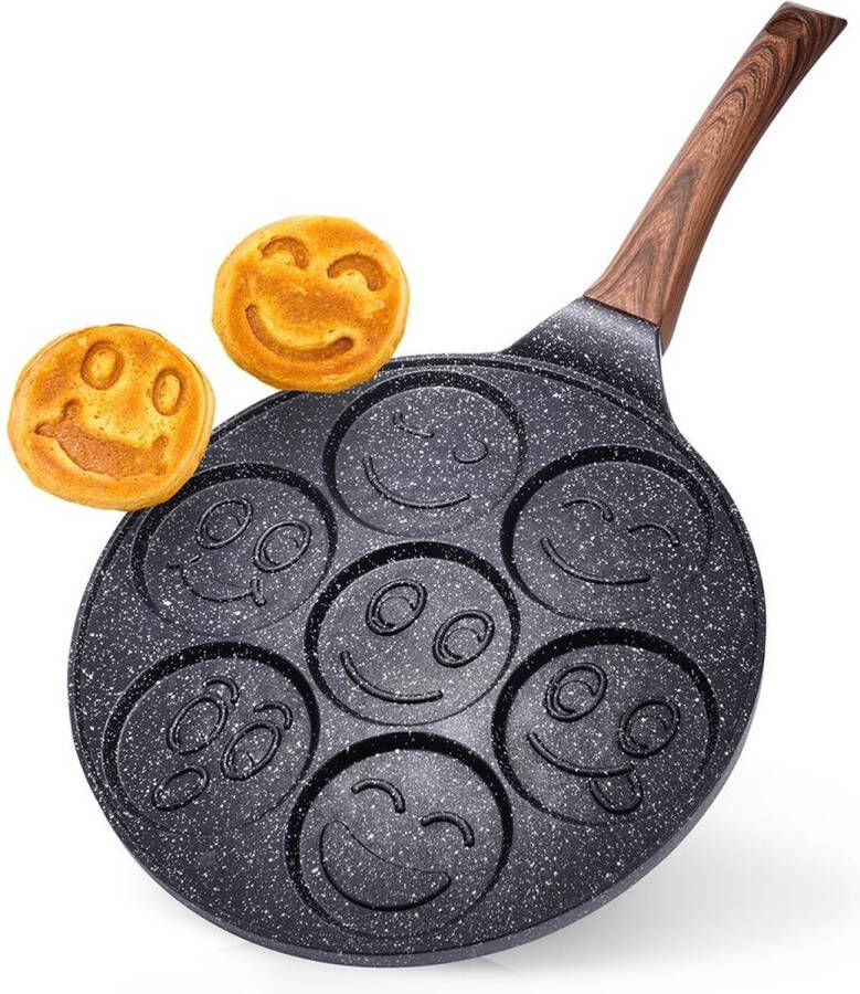 Vilde Eierpan pannenkoekenpan poffertjespan met 7 compartimenten smileys geschikt voor alle vuren
