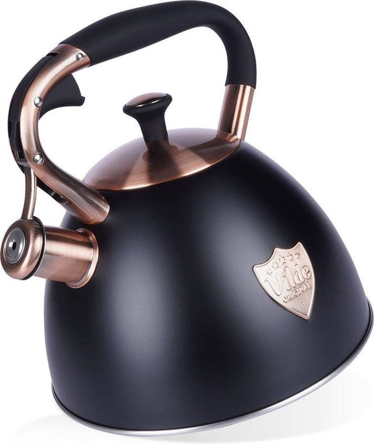 Vilde Fluitketel Edelstaal Zwart 3 l Waterketel met Fluitje Waterkoker