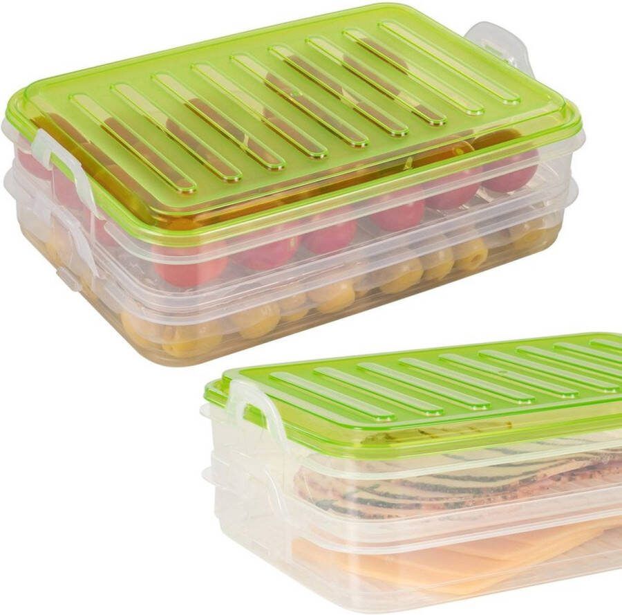 Vilde Ham en Kaas Bewaardoos 2-Niveaus 2x 750 ml Vleeswarendoos Kaasdoos Vershouddoos Opbergdozen Koelkastdoos Koelkas Organizer Keukenopbergdoos