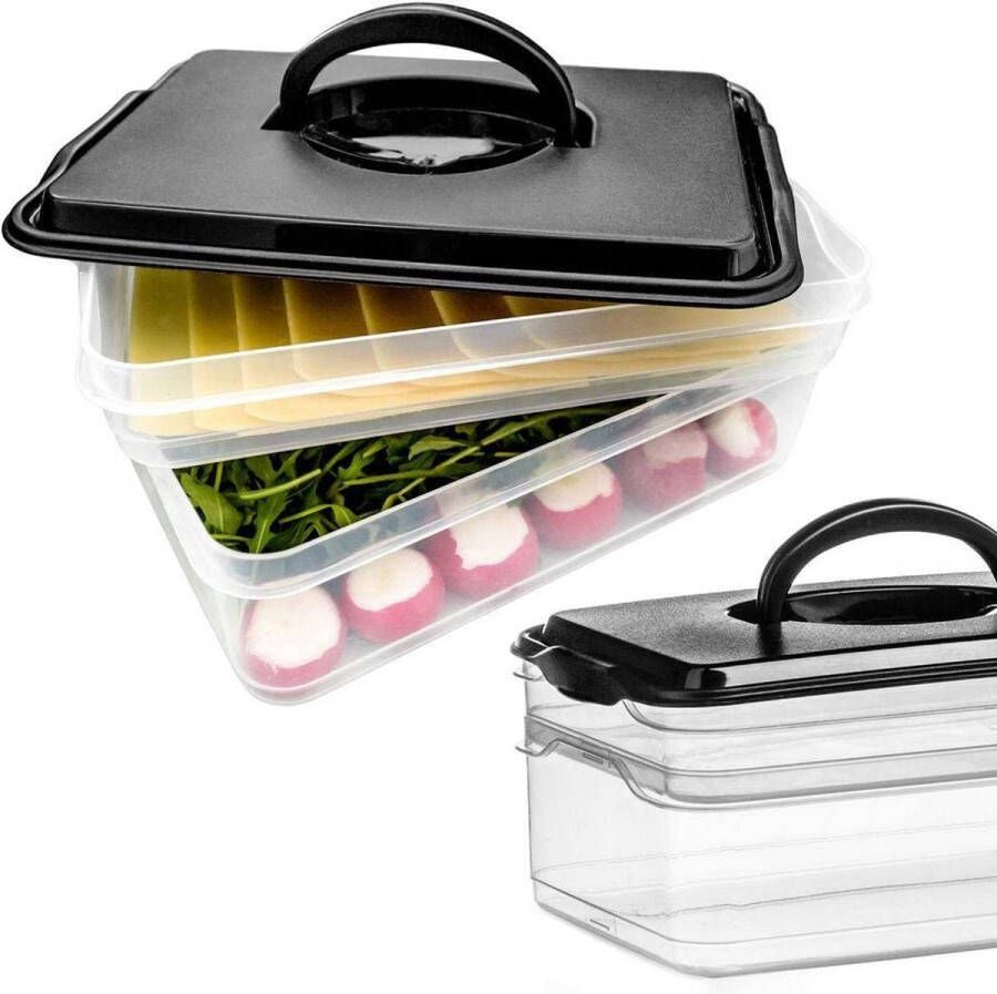 Vilde Ham en Kaas Bewaardoos 2-Niveaus 600 ml 1 5 l Vleeswarendoos Kaasdoos Vershouddoos Opbergdozen Koelkastdoos Koelkas Organizer Keukenopbergdoos
